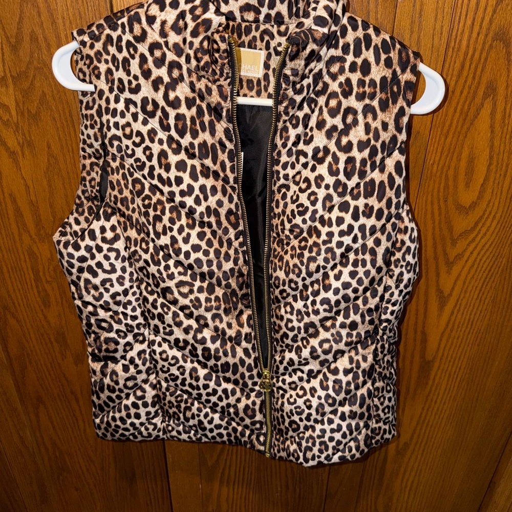 Michael Kors Leopard Print Vest with Gold Accents